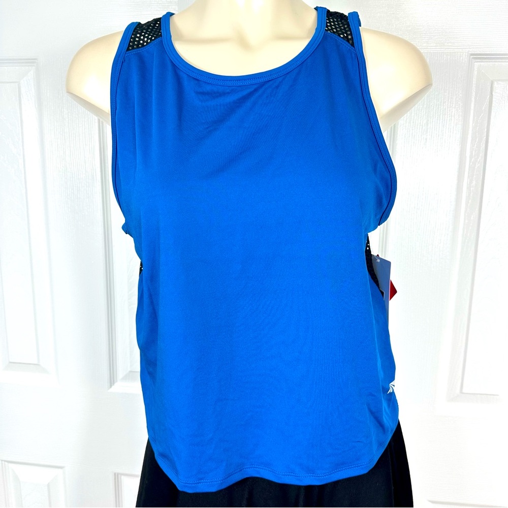 MARIKA top EXERCISE TOP new blue black open panel back airflow comfort M